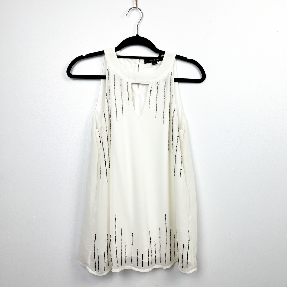 Sloane & Sadie Sleeveless White Beaded Blouse